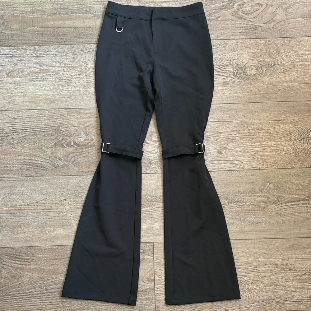 Dolls Kill Brand Current Mood Black High Waisted Trouser Pants w Buckle Straps